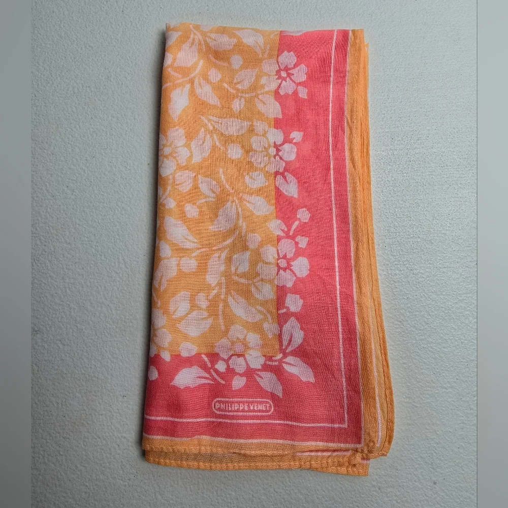 Philippe Venet Orange/Pink Floral Scarf-Pocket Square 16